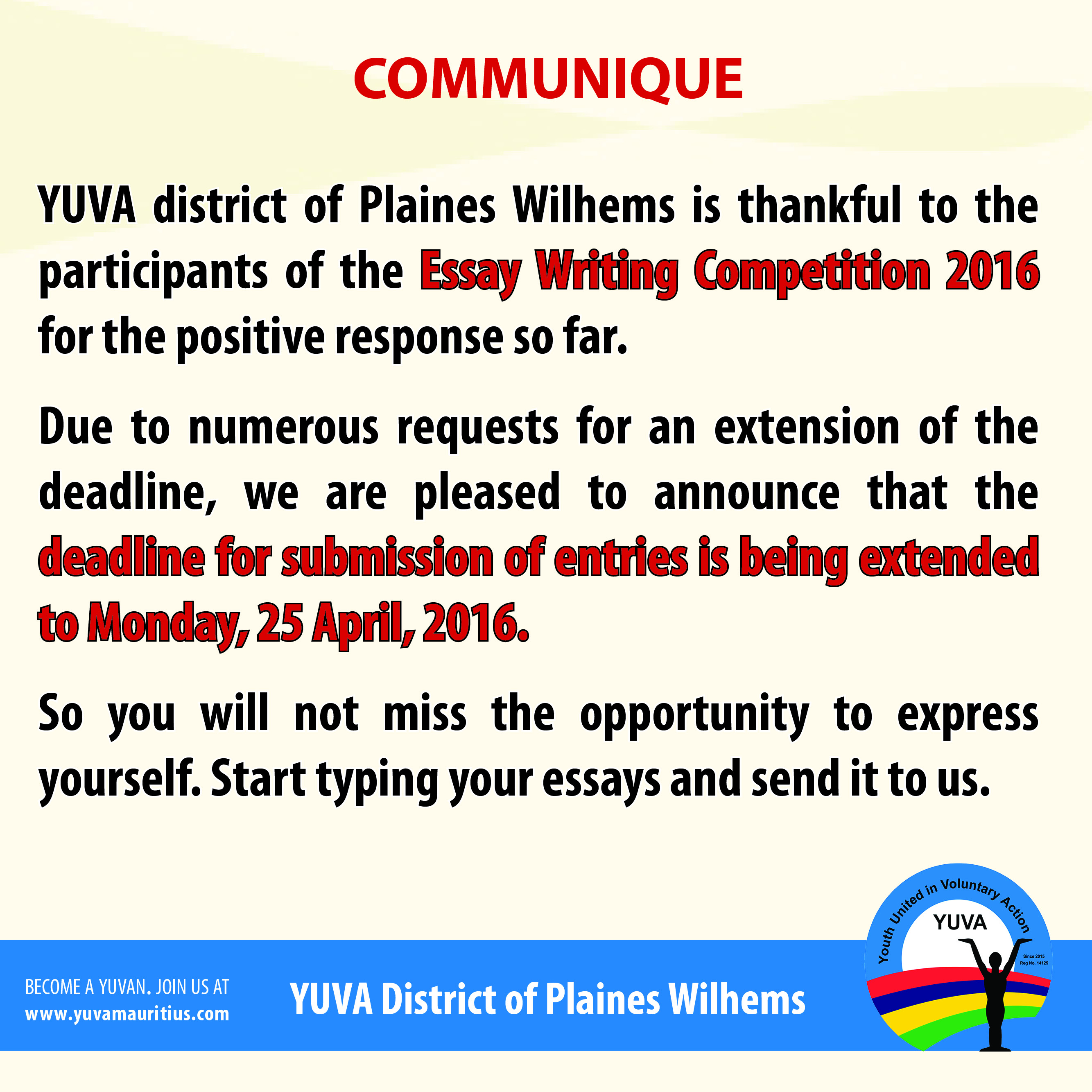 COMMUNIQUE – Essay Writing Competition 2016